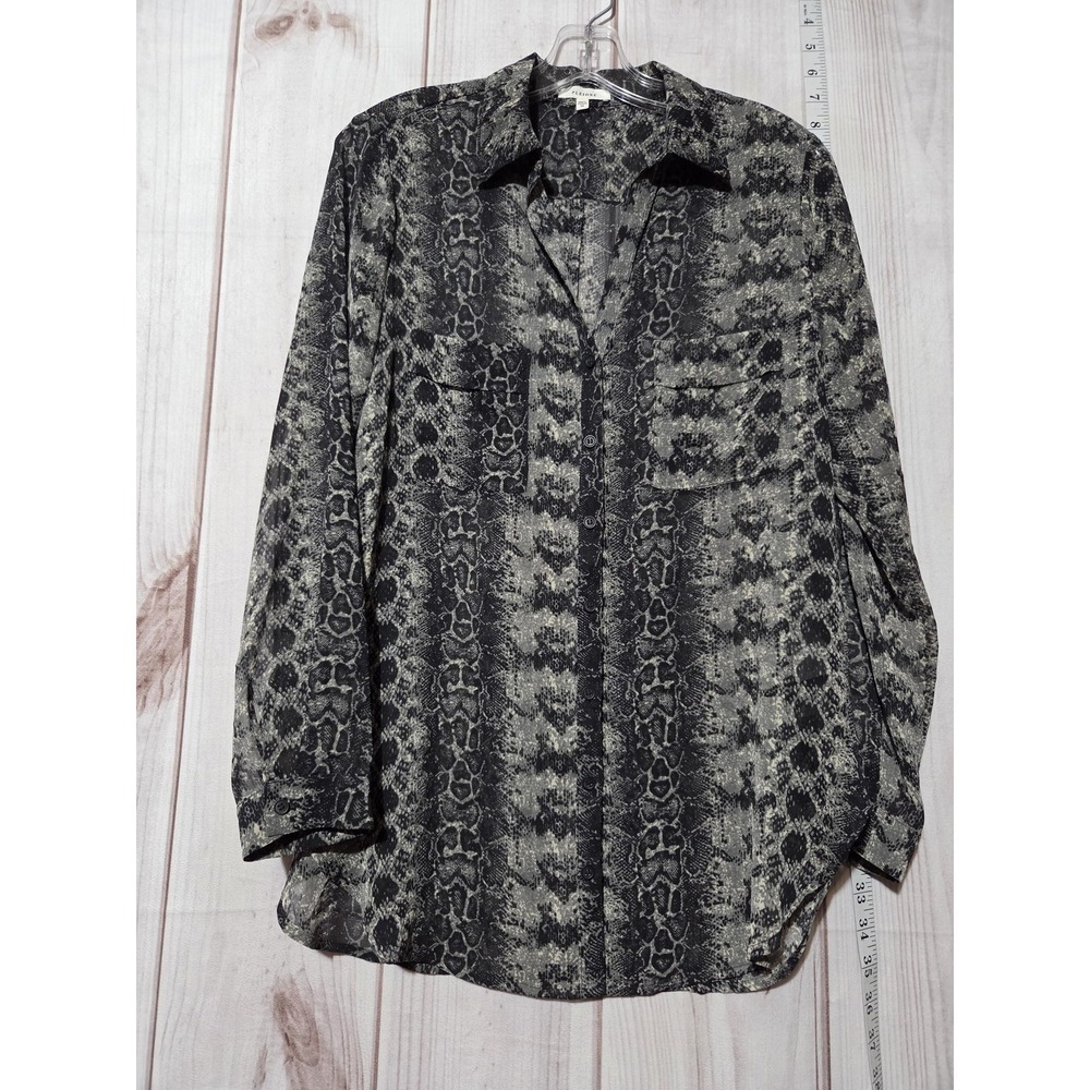 Pleioneโ Shirt Womens XS Gray Black Snake Print Chiffon Sheer Button Down Top